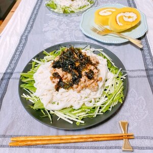 ツナと納豆のそうめん